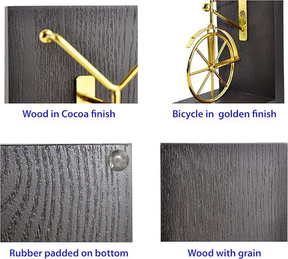 Spiretro Bicycle Bookend Supports, Decorative Book Stoppers with Non-Skid Bottom, Handcrafted Distressed Wood  Metal Book Stand, Display for Bookshelf Office Desktop, 1-Pair, Golden  Brown