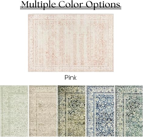 Light Pink Bedroom Rugs 6x9 Aesthetic Cute Boho Floral Feminine Soft Faux Wool Machine Washable Carpet Area Rugs for Kids Room Playroom Office