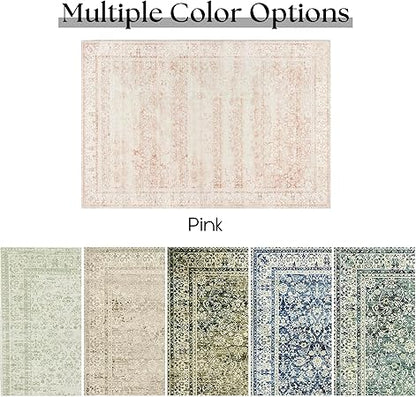 Light Pink Bedroom Rugs 6x9 Aesthetic Cute Boho Floral Feminine Soft Faux Wool Machine Washable Carpet Area Rugs for Kids Room Playroom Office