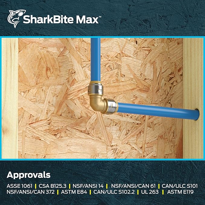 SharkBite Max 12 Inch 90 Degree Elbow, Pack of 4, Push to Connect Brass Plumbing Fitting, PEX Pipe, Copper, CPVC, PE-RT, HDPE, UR248A4