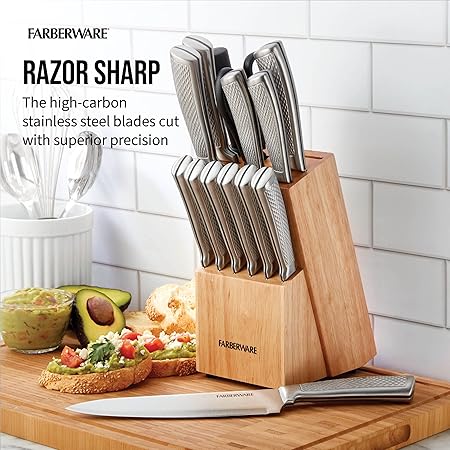 Farberware Textured Grip Stainless Steel Knife Set, 15 Piece, Stainless Steel