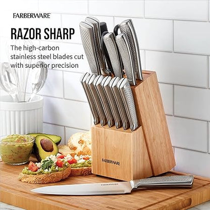 Farberware Textured Grip Stainless Steel Knife Set, 15 Piece, Stainless Steel
