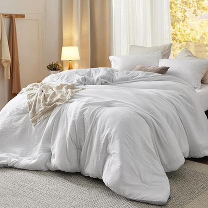 Bedsure King Size Comforter Set, Reversible White Soft Prewashed Bedding for All Seasons, 3 Pieces Warm Down Alternative Bed Set, 1 Lightweight Comforter (104"x90") and 2 Pillowcases (20"x36")