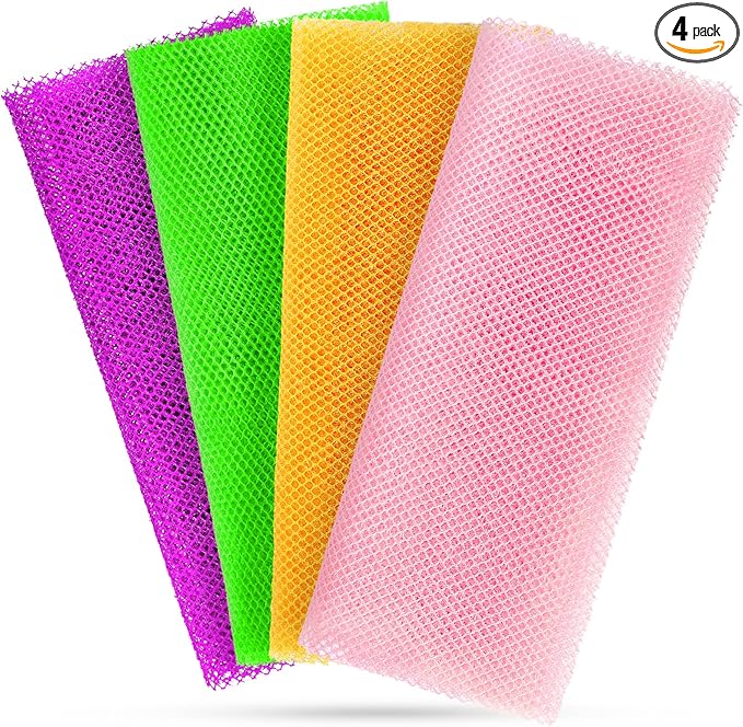 African Net Sponge for Deep Exfoliation  4 Pieces African Net Sponge Authentic, Exfoliating Washcloth, Long-Lasting African Exfoliating Net for Smooth Skin  Cleansing(Purple, Pink, Green, Orange)