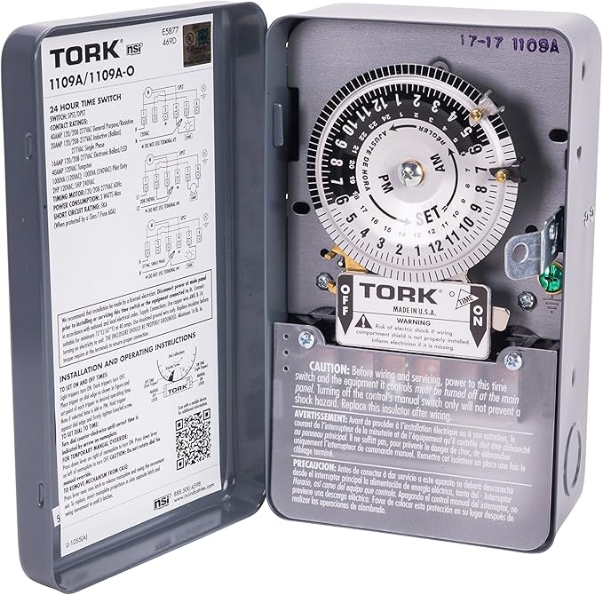 NSi Industries TORK 1109A Indoor 40-Amp Multi-Volt Mechanical Lighting and Appliance Timer - 24-Hour Programming - Multiple OnOff Settings - 120208-277-Volt - Grey 2.9 x 4.7 x 7.9 inches