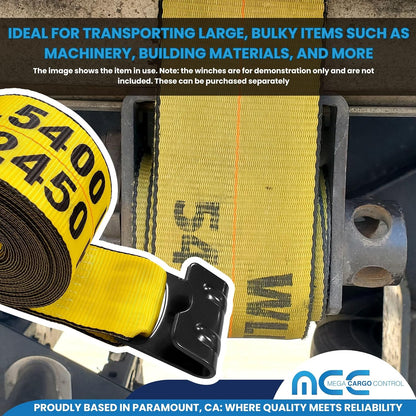 Yellow 4" Flat Hook Trailer Winch Straps, 1 Pack of 30' Long Flatbed Hauling, Securing Straps for Cargo, Equipment, Construction