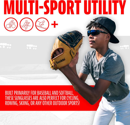 These lightweight, durable sunglasses with UV protection are perfect for baseball, softball, and other outdoor sports.