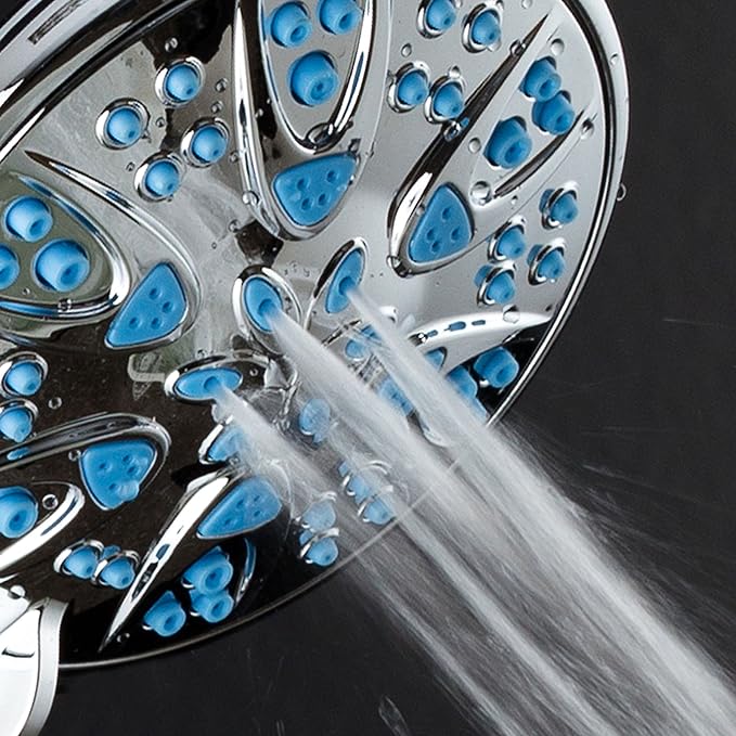 AquaDance 5514 Antimicrobial  Anti-Clog High-Pressure 6-Setting Hand Microban Nozzle Protection from Growth for Stronger Shower 3 Color Choices, Aqua Blue Jets,4 Inch