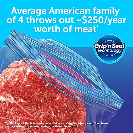 Ziploc Quart Food Storage Freezer Bags, Stay Open Design with Stand-Up Bottom, Easy to Fill, 100 Count