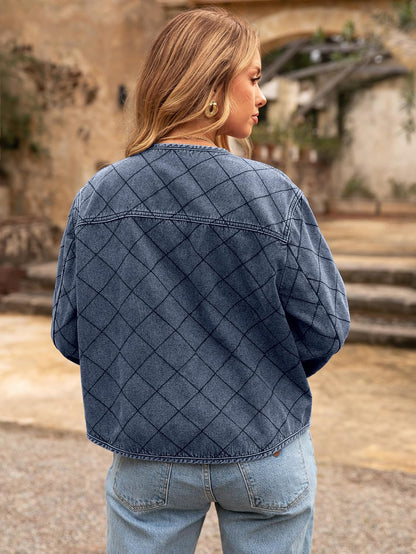 Glamaker Jean Jacket Women Denim Long Sleeve Button Down Diamond Quilted Lightweight Jackets Fall Winter Shacket Coats