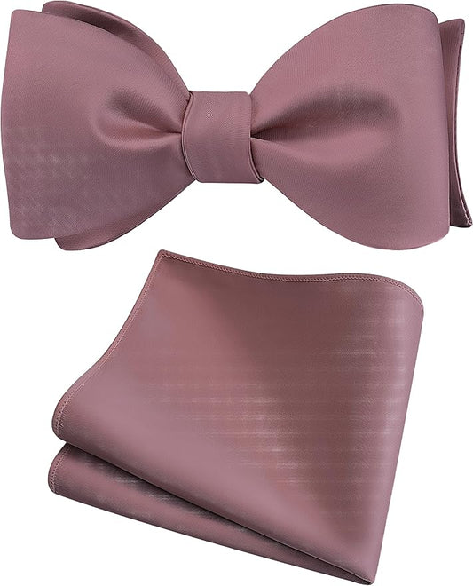 GUSLESON Mens Solid Color Bowties Self Tie Bow Tie Handkerchief for Men Satin Bowtie Pocket Square Set