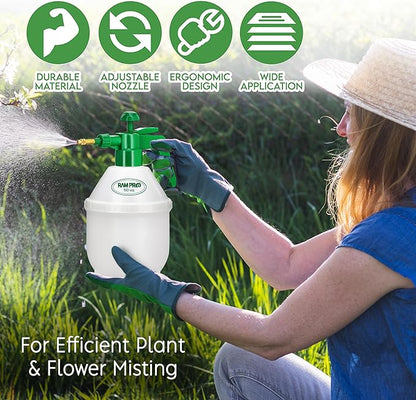 Garden Pump Sprayer, Handheld Bottle Mist Water Sprayer, Hand Pressure Home Cleaning Plant Lawn Sprayer w/Safety Valve & Adjustable Bronze Nozzle, 1.5 Liter/.4 Gallon/50Ounces –by Rampro