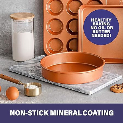 Gotham Steel Round Baking Pan Nonstick Bakeware, Round Cake Pan,  Large 9.5 x 9.5 x 2 Size, Even Heat  Non-Warp Technology, Ultra Nonstick Ceramic Coating, Dishwasher Safe, Brownish