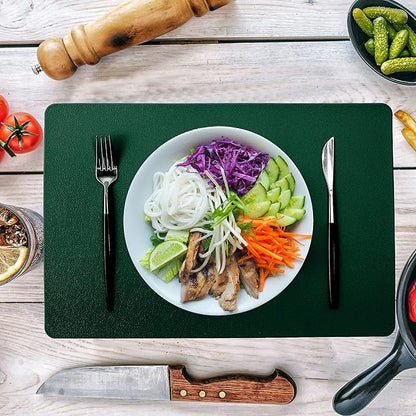 Dark Green Place Mats Indoor Set of 4, Washable Wipeable Table Placemats, Waterproof Leather Table Mats Sets for Kitchen Dining (Dark Green4)