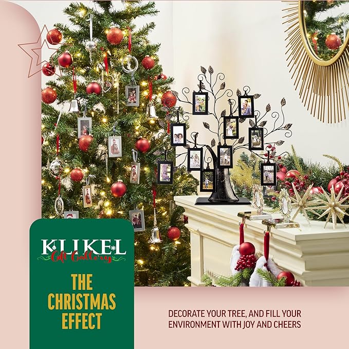 Klikel Family Tree Picture Frame Display with 10 Hanging Picture Photo Frames - Large 20 X 18 Metal Family Tree - 10 Ornamental 2x3 Frames - Wall Decor or Table Decor - Family Tree Photo Frame