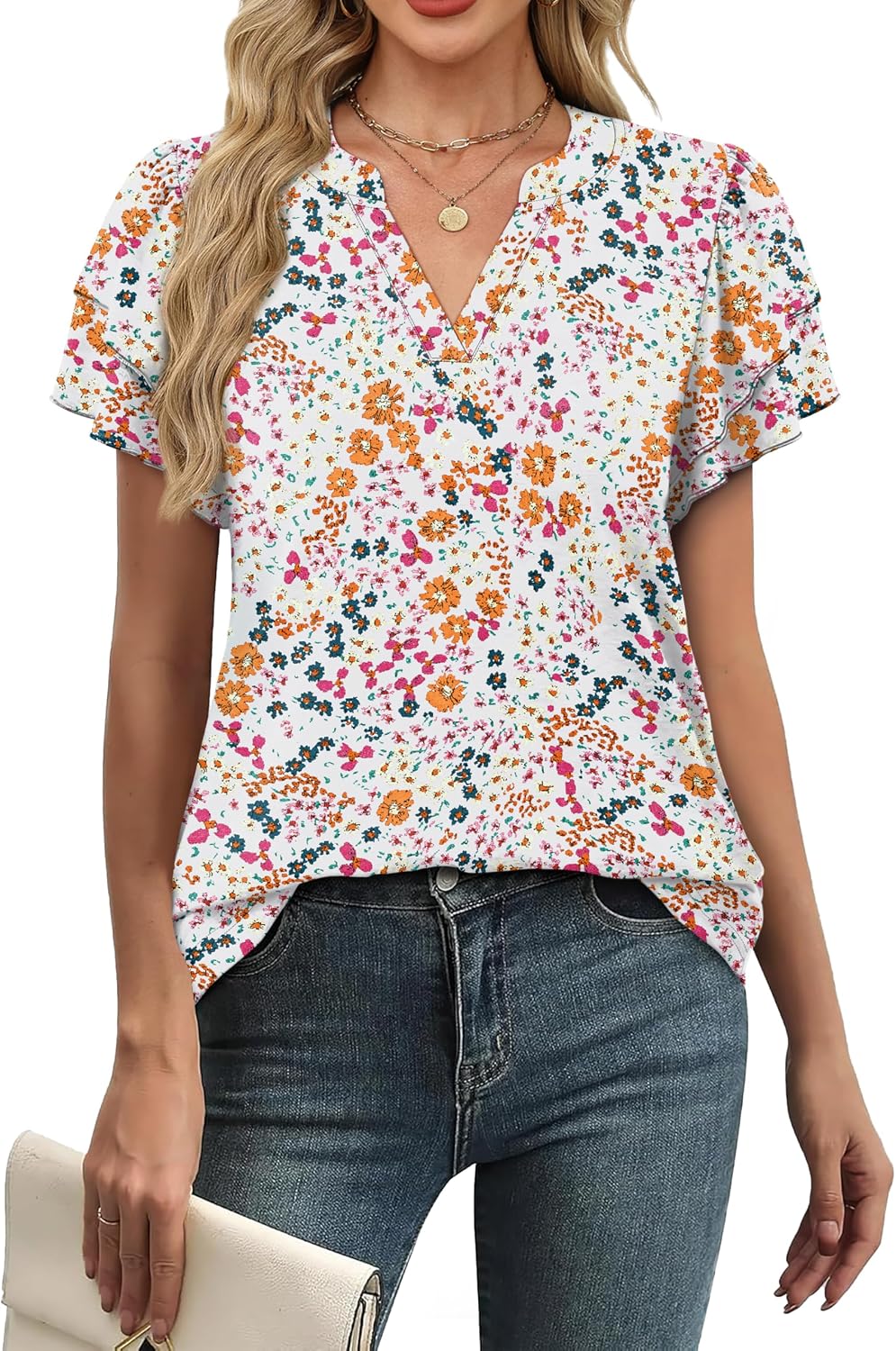 Womens Blouses Dressy Casual Flutter Sleeve V Neck Tops Business Casual Outfits