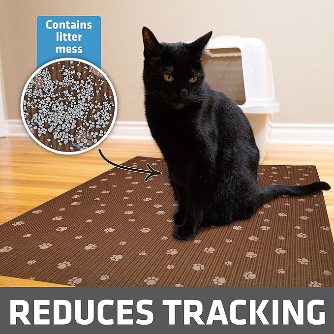 Drymate Original Cat Litter Mat, Contains Mess from Box, Protects Floors, Urine-Proof, Machine Washable, Soft on Kitty Paws, Absorbent, Waterproof (USA Made, Recycled Content) (28"x36")(BrownTanPaw)