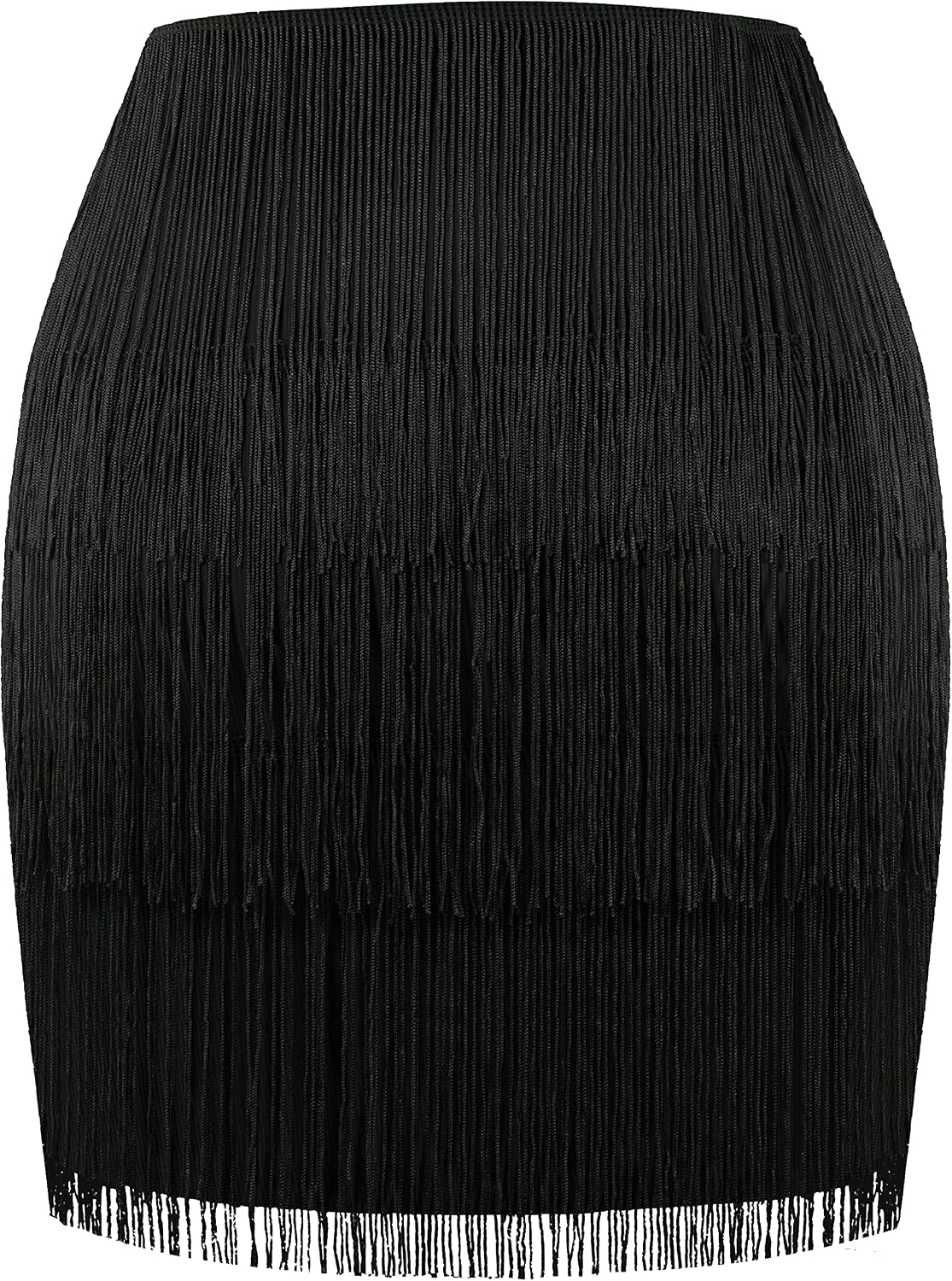MANER Women’s Fringe Skirt Stretchy Sparkly Bodycon Tassel Trim Mini Skirt l.
