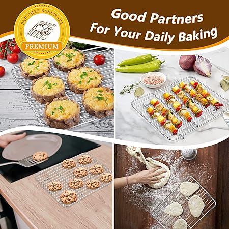 PP CHEF Toaster Oven Pan and Rack Set, Stainless Steel Toaster Oven Tray Broiler Pan with Cooling Rack for Baking, Non Toxic  Heavy Duty, Mirror Finish  Dishwasher Safe - 10.4 Inch