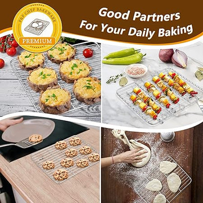 PP CHEF Toaster Oven Pan and Rack Set, Stainless Steel Toaster Oven Tray Broiler Pan with Cooling Rack for Baking, Non Toxic  Heavy Duty, Mirror Finish  Dishwasher Safe - 10.4 Inch