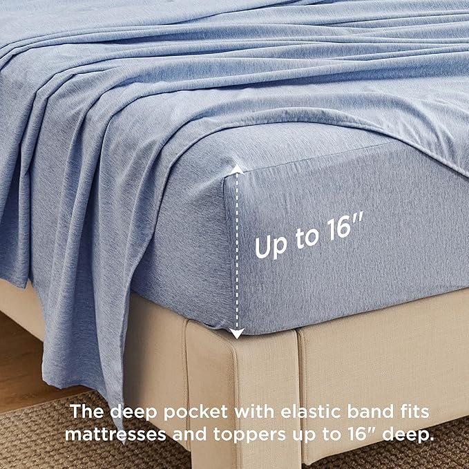 Bedsure Queen Sheet Set - 4 Pieces, Soft  Cooling Queen Sheets, Luxury Cationic Dyed, Deep Pockets  Easy-Fit, Breathable  Wrinkle Free, Blue