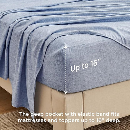 Bedsure Queen Sheet Set - 4 Pieces, Soft  Cooling Queen Sheets, Luxury Cationic Dyed, Deep Pockets  Easy-Fit, Breathable  Wrinkle Free, Blue
