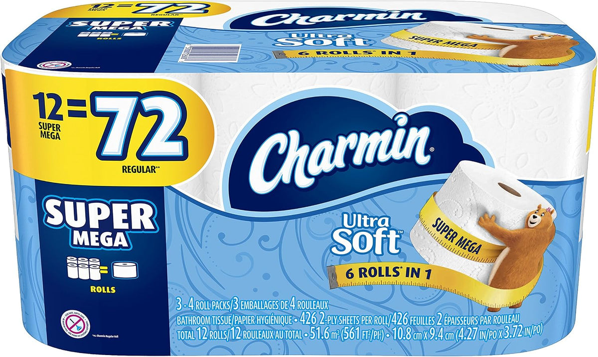 Charmin Ultra Strong Toilet Paper - 12 Mega Plus Rolls https://a.co/d/0gUX0AuX