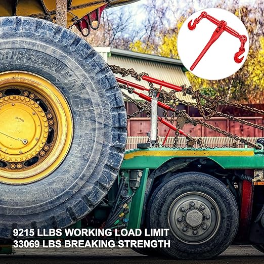 VEVOR 9215LBS 3/8" – 1/2" Ratchet Binders 9,215 LBS Secure Working Load, G70 Hooks and Adjustable Length, for Grade 70-80 Chains, Tie Down, Hauling, Towing, 2-Pack, Red
