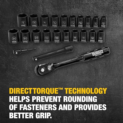 DEWALT Impact Socket Set with Ratchet, Metric/SAE, 1/2" Drive, 23-Piece Set with Case (DWMT74739)
