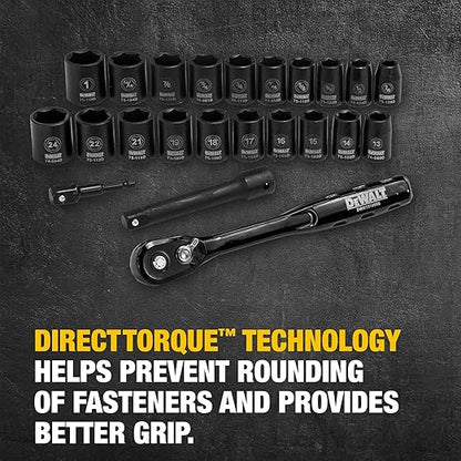 DEWALT Impact Socket Set with Ratchet, Metric/SAE, 1/2" Drive, 23-Piece Set with Case (DWMT74739)