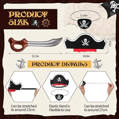 Charniol Pirate Party Set Felt Pirate Hats Pirate Eye Patches Inflatable Swords Carnival Pirate Theme Party Supplies(18 Pcs)