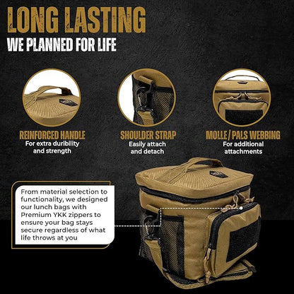 HighSpeedDaddy Tactical Lunch Box For Men  Women- Military Grade Large Insulated Lunch Bag - 11Aux 9Aux 8Au (15L) Cooler Bag - Reusable, Portable and Water Resistant - For Work, Travel  Picnic