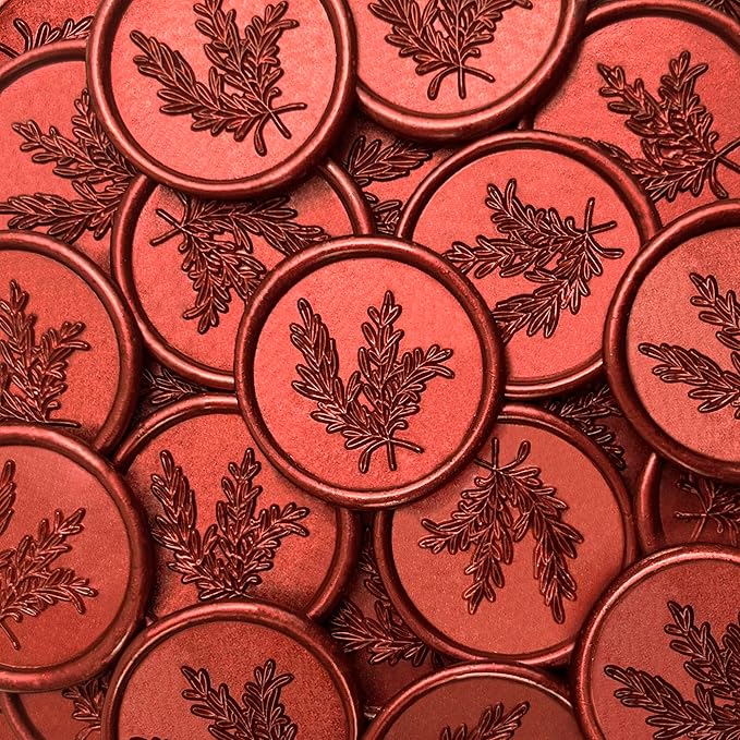 25Pcs Wax Seal Stickers Handmade Envelope Seals Self Adhesive Wax Stickers for Wedding Party Invitations, Envelope, Gift Wrap, Christmas(Rosemary Style, Red Wax)