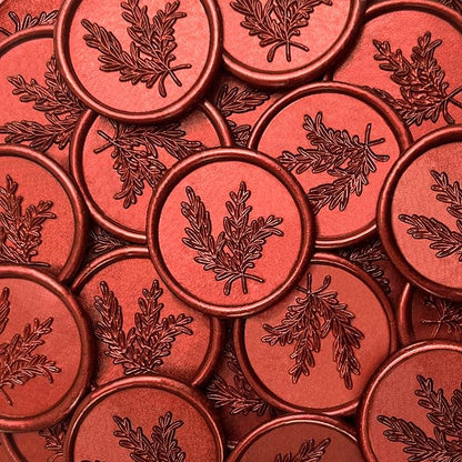 25Pcs Wax Seal Stickers Handmade Envelope Seals Self Adhesive Wax Stickers for Wedding Party Invitations, Envelope, Gift Wrap, Christmas(Rosemary Style, Red Wax)