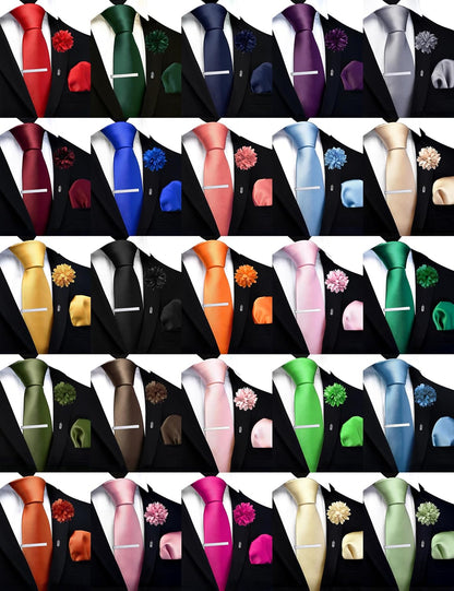 Branduce 3.15"?8cm? Solid Formal Tie and Pocket Square Plain Necktie Lapel Pin and Tie Clip Set for Men