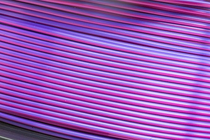 1.75mm PLA Filament Silk Dual Bi Color Purple Fuchsia, Coextrusion 3D Printer Filament with Shiny Silk Rainbow, 1kg (2.2lbs) Spool Neatly Wound Smooth Color Transition 3D Printing Rods