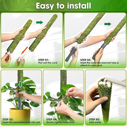 DUSPRO Self-Watering Natural Green Forest Moss Pole, Easy to Use Moss Sticks for Indoor Plants, Climbing Plant Support Stake with Self-Watering Feature, Moss Pole Monstera Plant Support 2pcs 17''