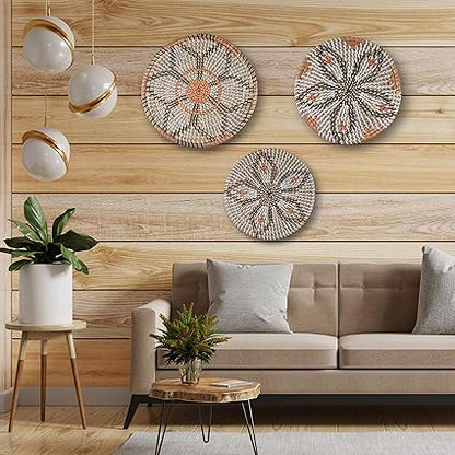 Clinton Calicep  Nicolea Woven Wall Basket Decor Set of 3 - Modern Boho Rustic Wicker Hanging Wall Baskets - Natural Decorative Storage for Bedroom, Kitchen, Living Room  Dining Room