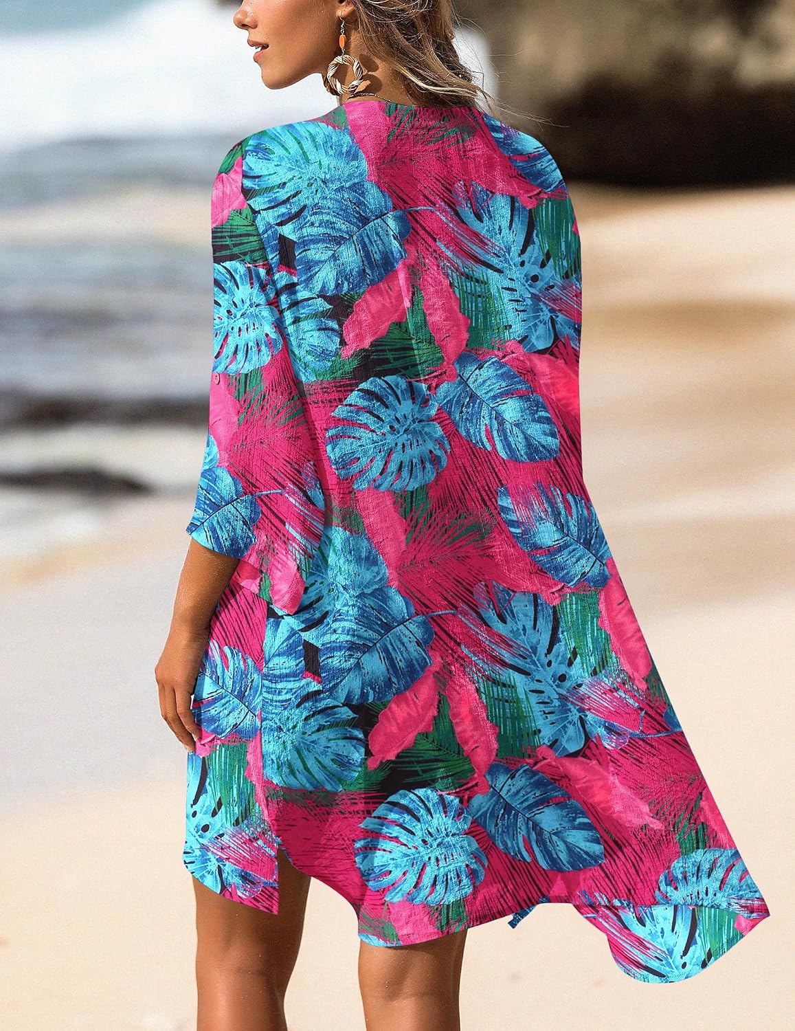 EKOUAER Women's Swimsuit Cover Ups Shirt V-Neck Button Down Bathing Suit Coverups Beach Tunic Top S-3XL