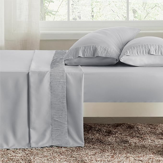 Bedsure Queen Sheet Set - 4 Pieces Soft Queen Size Sheets - Breathable  Cooling - Hotel Luxury - Easy Care Polyester Microfiber Bedding for Women, Men, Light Grey