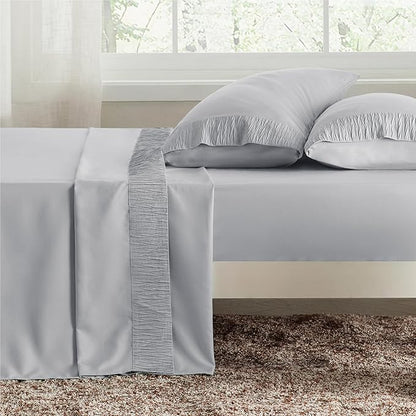 Bedsure Queen Sheet Set - 4 Pieces Soft Queen Size Sheets - Breathable  Cooling - Hotel Luxury - Easy Care Polyester Microfiber Bedding for Women, Men, Light Grey