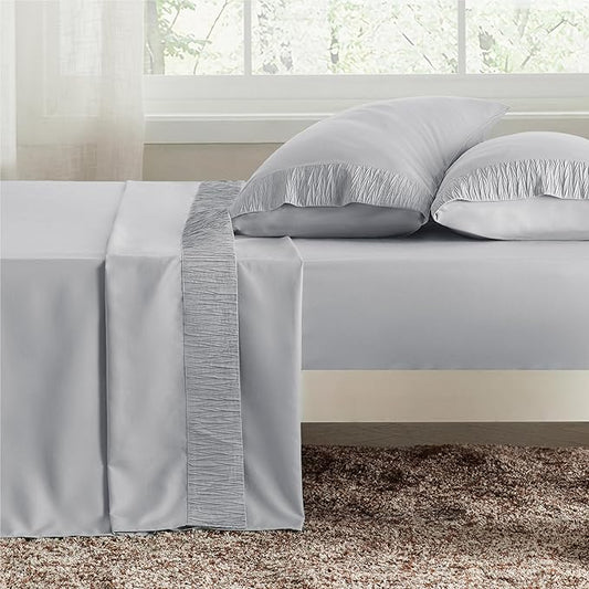 Bedsure Queen Sheet Set - 4 Pieces Soft Queen Size Sheets - Breathable  Cooling - Hotel Luxury - Easy Care Polyester Microfiber Bedding for Women, Men, Light Grey