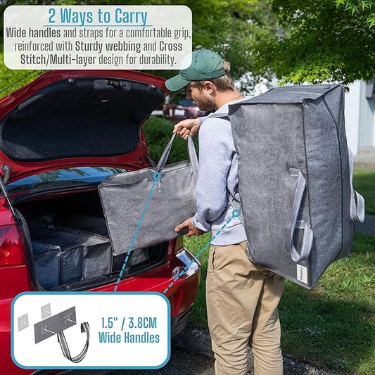VENO 8 Pack Moving Bags wBackpack Straps, Heavy Duty, Moving Boxes Alternative, Packing Supplies, Large Storage Totes for Dorm Room Essentials with Zipper for Clothes (Gray, 8 Pack)