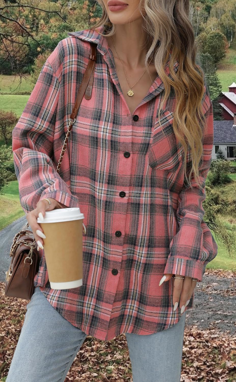 Asiertiy Womens Buffalo Plaid Flannel Shirt Long Sleeve Collar Button Down Blouses Lightweight Tops (XS-4XL)