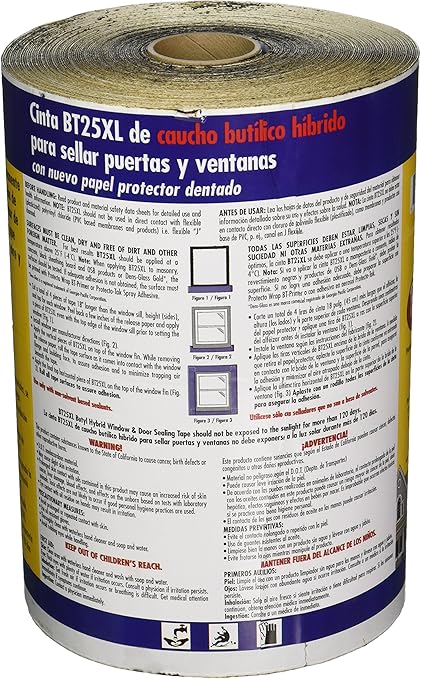 8425B09754SSWmasking-Tape BT25-Xl Window  Door Flashing Tape, Self-Adhesive, 25 Mil Thickness, 9 In Width, 75' Length, Hdpe, White, 975 Psi Tensile, 45-240 deg F, 1