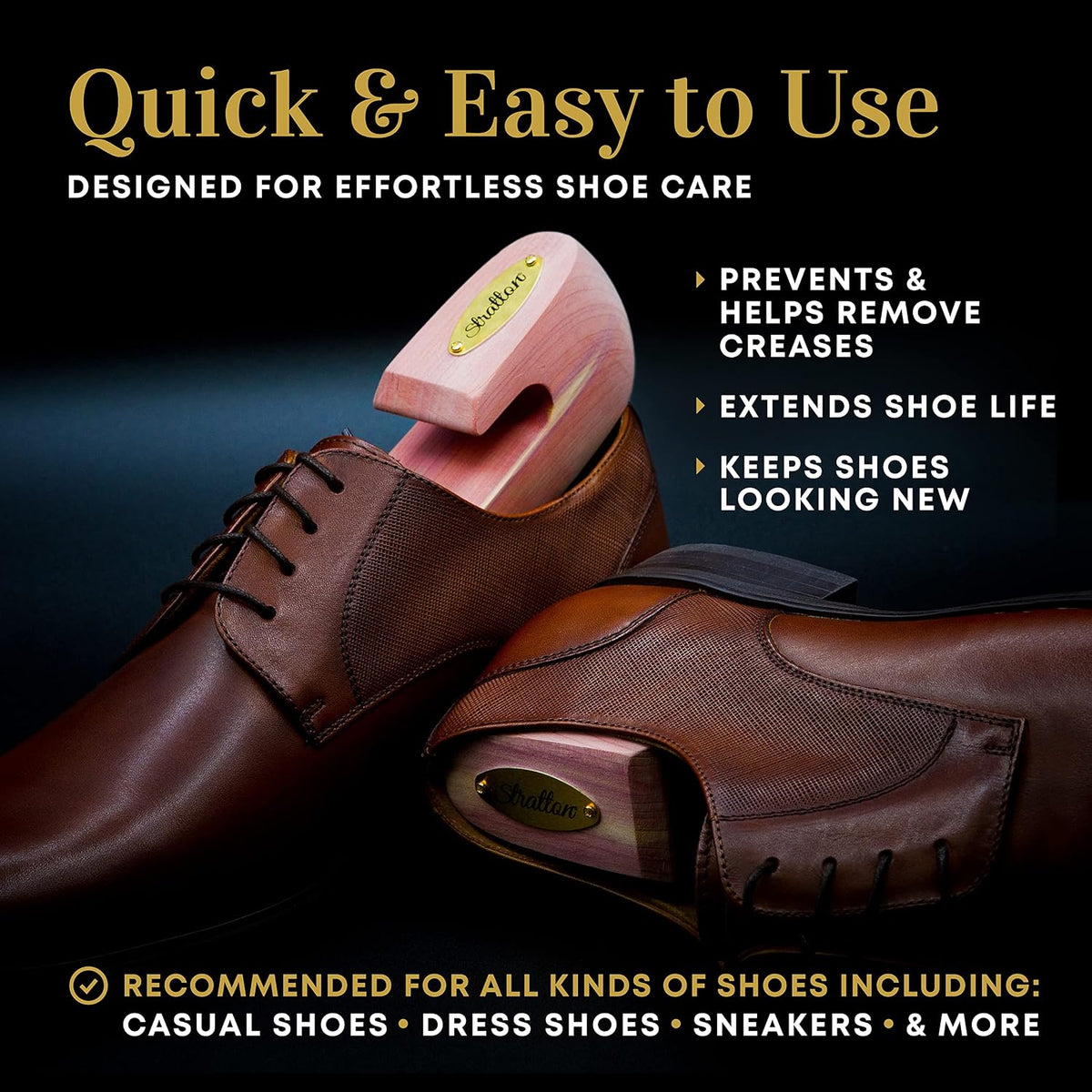 STRATTON MENТS ADJUSTABLE SPLIT TOE CEDAR SHOE TREE | 2-PACK | GROWN IN USA | GREAT GIFT FOR MEN