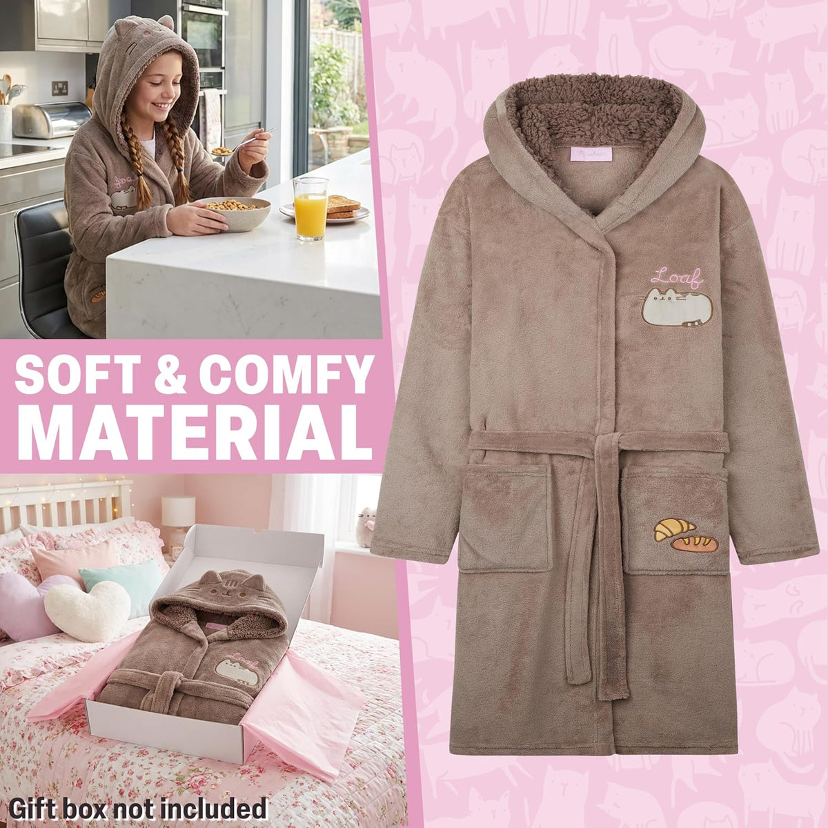 Get Trend Robe with Hood, Belt for Girls, Teens, 7–14 years, Cozy Fleece Dressing Gown, Cute Fluffy Bathrobe, Gifts for Girls