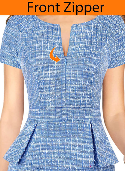VFSHOW Womens Work Business Office Front Zipper Peplum Bodycon Dresses Elegant Short Sleeve Slim Church Pencil Sheath Dress .