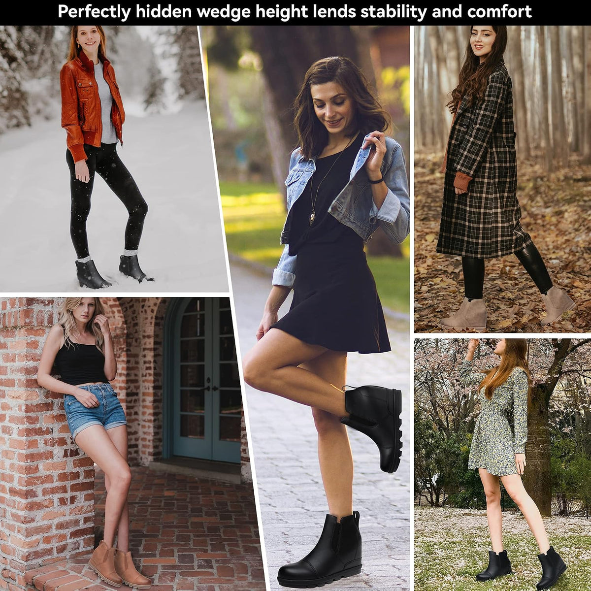 8.5, Athlefit Women's Wedge Ankle Boots Comfortable Slip On Wedge Booties.