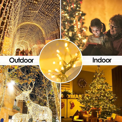 SANJICHA Extra-Long Christmas Lights OutdoorIndoor, Upgraded Super Bright String Lights, Waterproof 8 Modes Plug in Fairy Lights for Bedroom Party Wedding Garden (Warm White, 300LED)